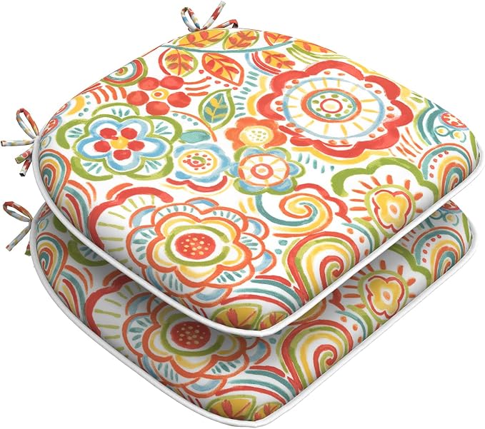 DYTXIII Set of 2 Outdoor Chair Cushions with Ties,Water Repellent Patio Chair Pads 17"x 16" for Outdoor Furniture,Round Corner Seat Cushions for Garden Yard Kitchen Flower Red