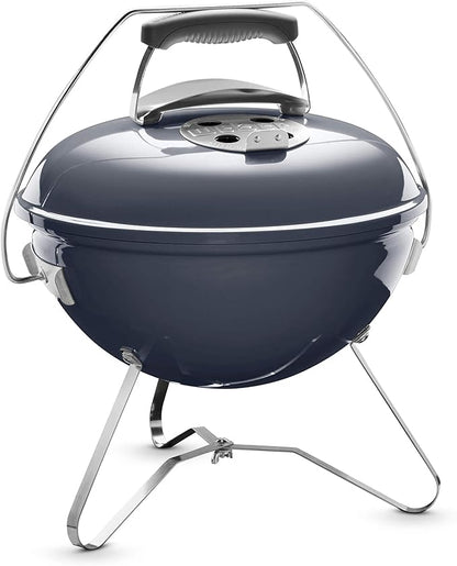 Weber Smokey Joe Premium Charcoal Grill Barbeque, 37cm | Portable BBQ Grill with Tuck-N-Carry Lid Cover & Plated Steel Legs | Folding Outdoor Cooker | Porcelain-Enamelled Bowl - Slate Blue (1126804)