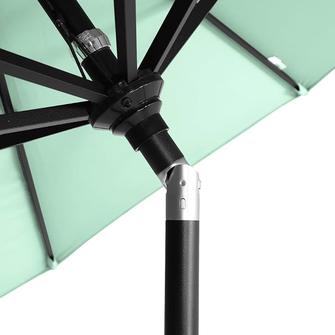 California Umbrella 12-Year-Non-Fading, 9Ft Premium Sunbrella Patio Umbrella, Hand-Crank, Button-Tilt, Black Frame, Spa Fabric