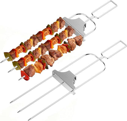 onlyfire 2 PCS Kabob Skewers Stainless Steel Skewer for Grilling, 3-Prong Kabob Skewers Perfect with Push Bar Reusable Metal Skewer for Meat, Chicken, Sausages,Veggies, Shrimp