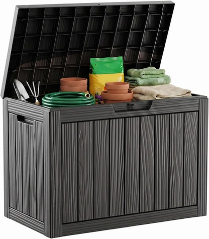 50 Gallon Deck Box for Outdoor and Indoor Use, Outdoor Storage Box for Picnic Supplies, Gardening Tools Waterproof, Lockable and Easy to Install Black