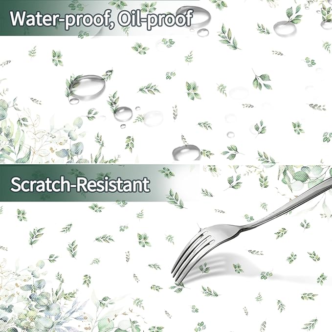 Summer Floral Rectangular Tablecloth 55"x102" – Green Eucalyptus and Flower Design, Fabric Waterproof Table Cloth for Dining, Kitchen, Outdoor BBQ and Picnic Party Decor