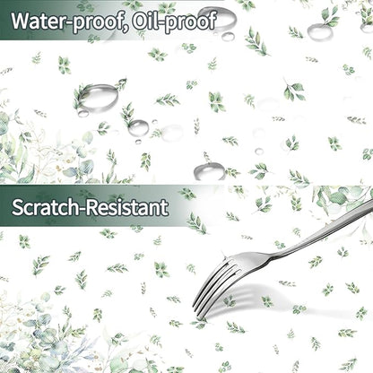 Summer Floral Rectangular Tablecloth 55"x102" – Green Eucalyptus and Flower Design, Fabric Waterproof Table Cloth for Dining, Kitchen, Outdoor BBQ and Picnic Party Decor
