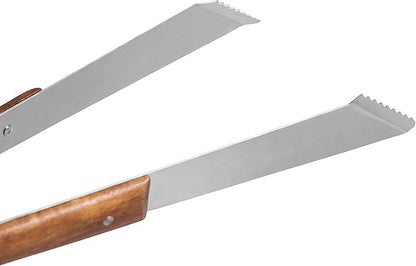Internet’s Best 3-Piece BBQ Grilling Utensil Set - Long Wooden Handle Spatula, Barbeque Fork, and Serrated Tong Meat Grabbers - Smoker Charcoal Gas Electric Cooking Utensils