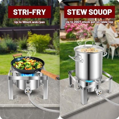 Propane Burner 55,000BTU Stainless Steel Single Burner Propane Stove 12.5"(W) x8"(H) All Welded Camping Stove Gas Burner for Outdoor Cooking,Great for Turkey Fry,Crawfish Boil,Homebrewing