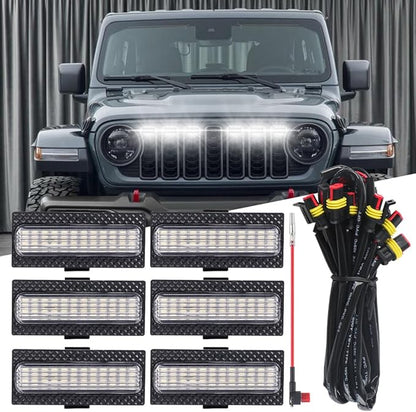 6PCS Grill Lights Fit for Jeep Wrangler 2024 2025, Front Bumper Grille Light Daytime Running Light (White)