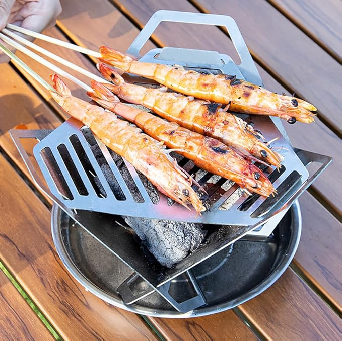 Mini Camp Grill, Portable Stainless Steel Camping Stove, Foldable Tabletop Grill BBQ for Outdoor Camping, Traveling, Picnic（Large）