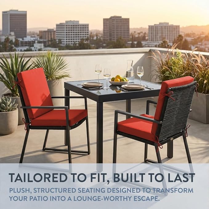 California Umbrella Outdoor Dining Chair, Set of 2 Patio Seat Cushions, 20 x 40 Inch, Premium Outdoor Memory Foam, Fade Resistant, Sunbrella Fabric, Fabric Ties, Melon