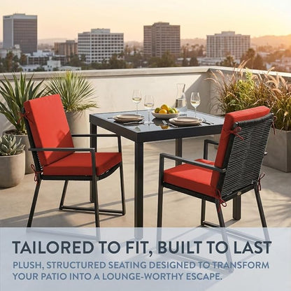 California Umbrella Outdoor Dining Chair, Set of 2 Patio Seat Cushions, 20 x 40 Inch, Premium Outdoor Memory Foam, Fade Resistant, Sunbrella Fabric, Fabric Ties, Melon