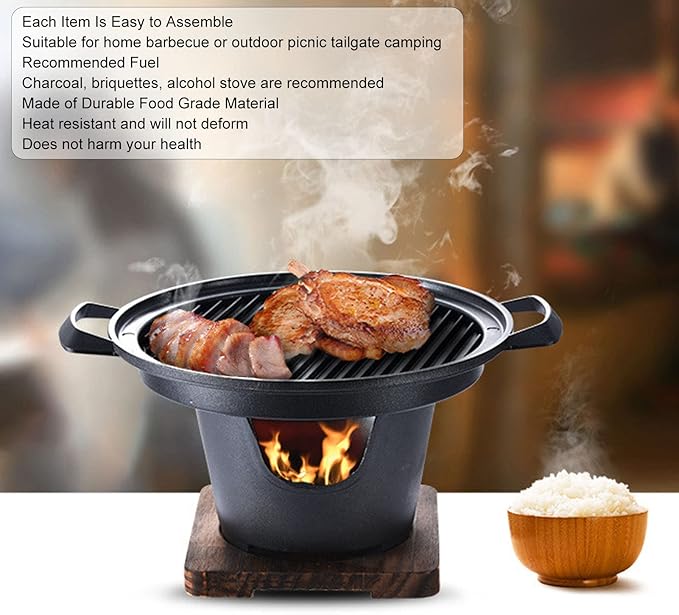 Countertop BBQ Grill, Mini Portable Charcoal Grill Stick Proof Smokeless Removable Stand Grill with Wood Plate for Outdoor Cooking Camping Picnic Home(HN BBQ18A)