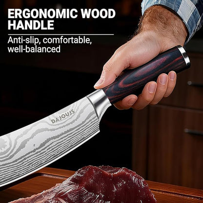 8-Inch Meat Cleaver Butcher Knife - High-Carbon Stainless Steel Professional Cleaver Chefs Knife Cutting Knives with Ergonomic Wood Handle & Gift Box for Cooking