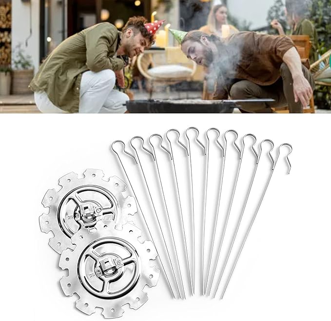 Stainless Steel Rotisserie Skewers, 10 Piece Oven Rotisserie Kit with Detachable Skewers and Plates Food Grade for BBQ Grilling Kebabs Chicken Vegetables