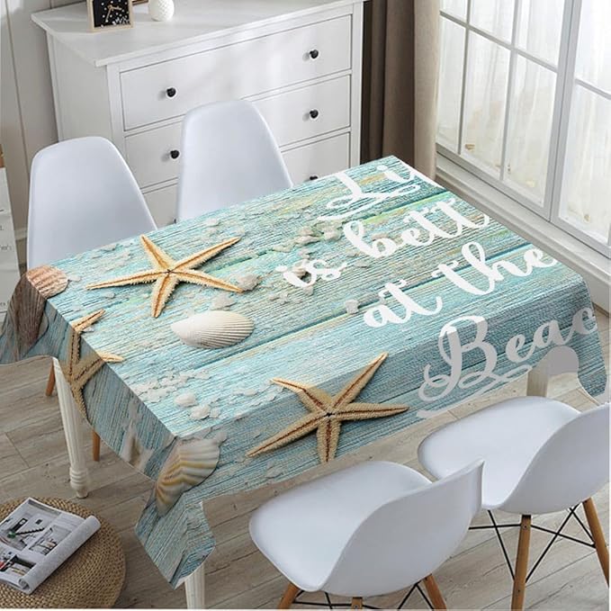 TKS MITLAN Tablecloth Life is Better is The Beach Table Cloth Rectangle Table 60 x 84 Inch Summer Sand Sea Shells Starfishes Kitchen Decorations for Home Dinner Party