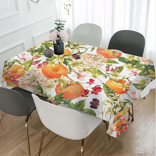 TKS MITLAN Tablecloth Orange Tree Table Cloth Rectangle Table 60 x 84 Inch Watercolor Flower Bloom Leaves Fresh Fruit Harvest Lively Bright Summer Kitchen Decorations for Home Dinner Party