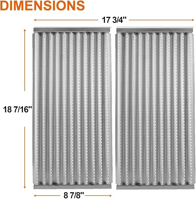 BBQ Future 18 7/16" Grill Grate Replacement Part for Charbroil Tru-Infrared 2 Burners Gas Grill 463241013 463270613 463246909 463270615 463273614 and More, 2 Pack Stamped Stainless Steel Emitter