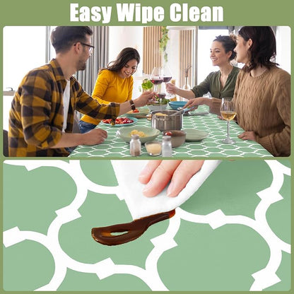 Smiry Picnic Fitted Table Cover, 8 Foot Flannel Backed Vinyl Tablecloth | Waterproof Elastic Stretch Table Cloth, Wipeable Plastic Tablecloth for Camping, Indoor & Outdoor (Sage Green, 36" x 96")