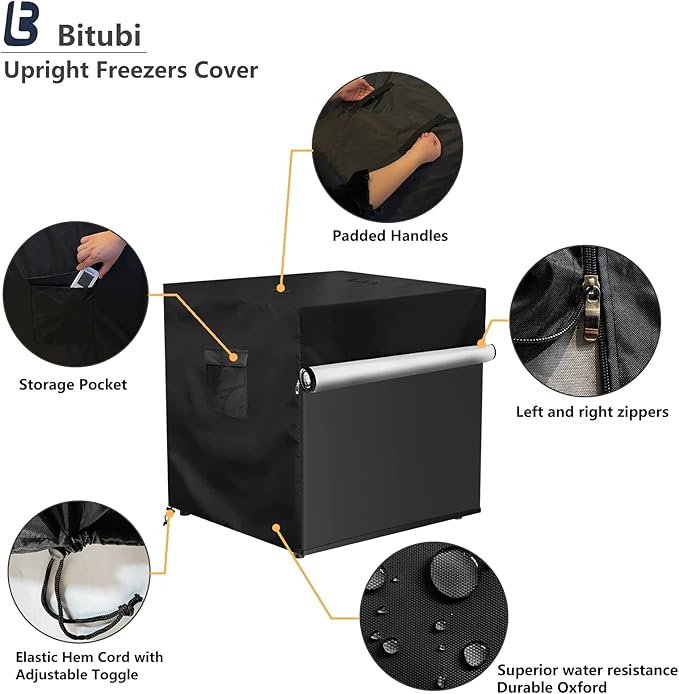Bitubi Upright Freezers Cover,Outdoor Refrigerator Cover,– Waterproof, Dustproof, Sun-Proof, 20" W x 20" D x 21" H. Suitable for most 1.1 Cubic Compact Mini Freezer on market (Black)