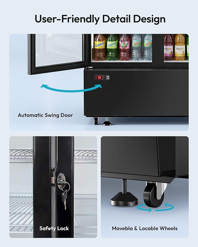 21 Cu.Ft Commercial Display Refrigerator with Double Glass Doors | LED Lightbox, 8 Adjustable Shelves, 32-50°F Digital Control, R290 Air Cooling, ETL Certified, Retail Store Use