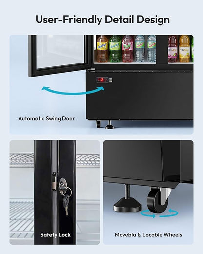 21 Cu.Ft Commercial Display Refrigerator with Double Glass Doors | LED Lightbox, 8 Adjustable Shelves, 32-50°F Digital Control, R290 Air Cooling, ETL Certified, Retail Store Use