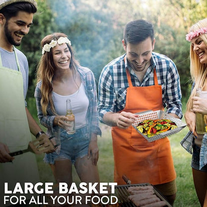 Kaluns Heavy Duty Stainless Steel Vegetable Grill Basket, Rectangular, Silver, Dishwasher Safe Grills and Vegetables