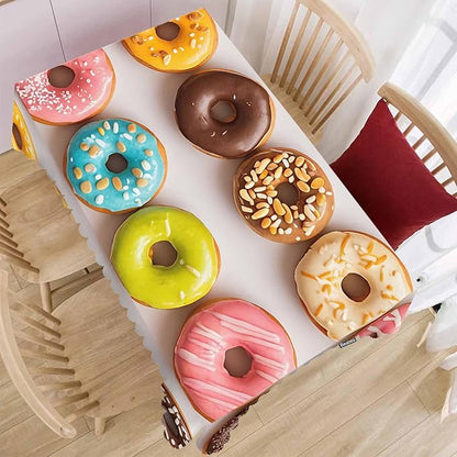 Decorative Rectangle Tablecloth 52"X70" Donuts, Colorful Glazed Donuts Wrinkle Free Table Cover Picnic Table Cloths for Parties Weddings Kitchen Dinner Tablecloth