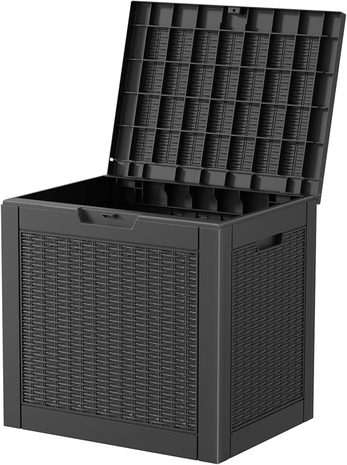 Vixzen 31 Gallon Outdoor Storage Box Waterproof, Lockable Outdoor Deck Box for Patio Cushions, Garden Tools, Pool Supplies (Black, 31 Gallon)