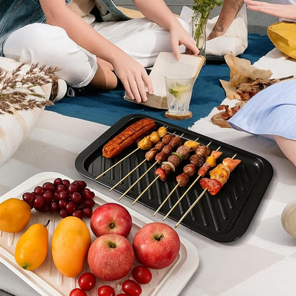 TP 17" x 10.5" Grilling Prep and Serve Trays, Set of 2, Black&White | Melamine BBQ Trays, Serving Platters for Meats, Raw and Cooked Food Separation, Grill Accessories, Break-resistant