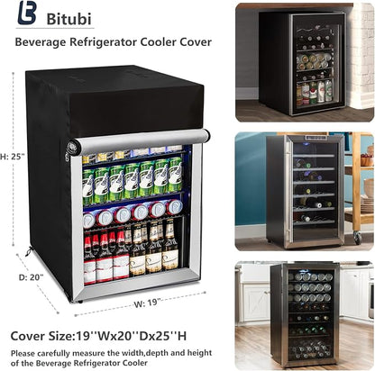Bitubi Beverage Refrigerator Cooler Cover,Outdoor Fridge Cover – Waterproof, Dustproof, Sun-Proof, 19" W x 20" D x 25" H. Suitable for most Beer or Wine Mini Fridge/Drink Fridge (Black)