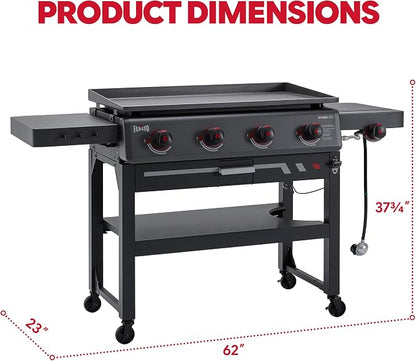 Feasto 36" 4-Burner Propane Griddle w/Side Burner, 63,000 BTU, 720 Sq.In. | Outdoor Flat Top Grill w/Grease Cup & Foldable Side Table, for Patio Backyard BBQ, Black
