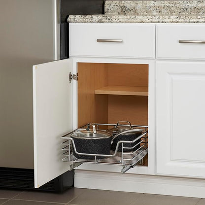 Household Essentials Chrome-Plated Steel Pull-Out Organizer with Artisanal Basket Detailing