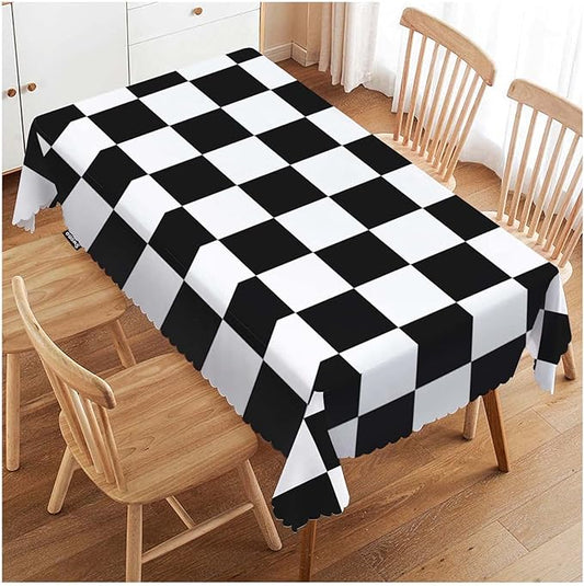 Swono Chess Board 52"X70" Oblong Table Cloth Geometric Black and White Checker Board Wrinkle Free Table Cover Farmhouse Tablecloth for Home Restaurant Picnic Indoor Outdoor Dining