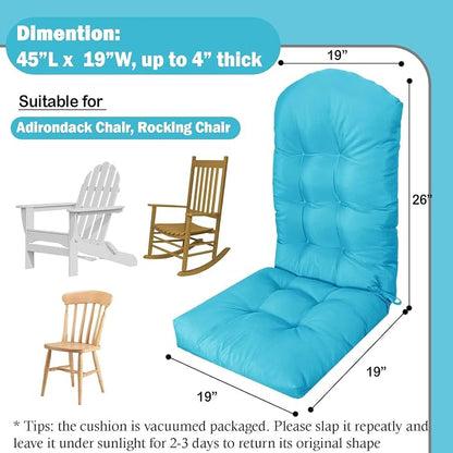 Adirondack Chair Cushion, Outdoor Patio Furniture Seat Pad, Waterproof | Waterproof cover with straps, PP cotton, high back thick seat pad for adirondack rocking chair indoor outdoor porch 44x19x4