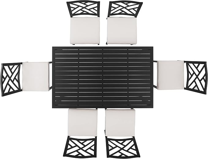 Crosley Furniture Locke 7-Piece Outdoor Dining Set for 6, Patio Table and Chairs for Backyard, Deck, Matte Black with Creme Cushions