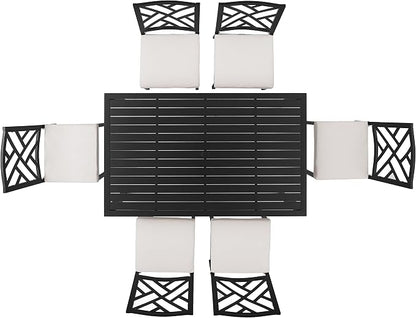 Crosley Furniture Locke 7-Piece Outdoor Dining Set for 6, Patio Table and Chairs for Backyard, Deck, Matte Black with Creme Cushions