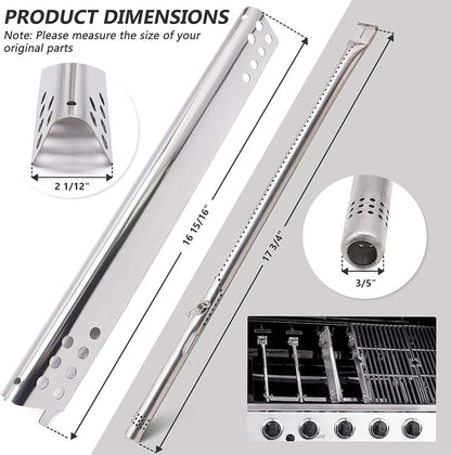 Criditpid Grill Replacement Parts for Charbroil Performance 2 Burner 463625217, 463625219, 463673519, 463673517, Grill Burner, Heat Tent Plate Shield, Carryover Tube.