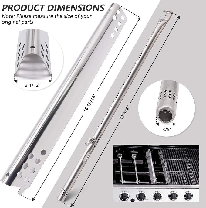 Criditpid Grill Replacement Parts for Charbroil Performance 5 Burner 463347519, 463275517, 4 Burner 463347017, 463377319, 463342119, Grill Burner, Heat Tent Plate Shield, Carryover Tube, Igniter Kit.
