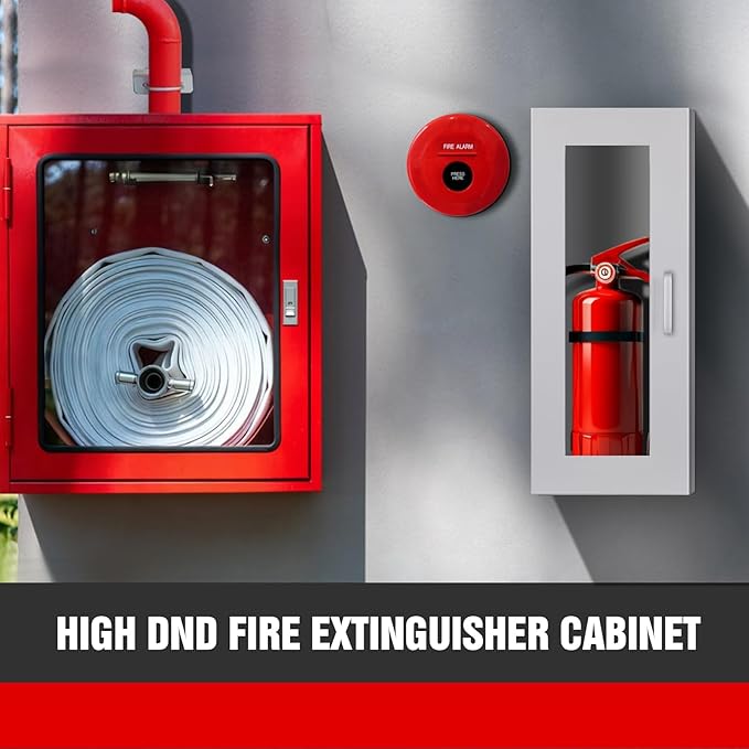 Fire Extinguisher Cabinet Wall with Magnetic Door & Handle for 5-12 pounds Extinguisher, 23.6" H x 10.2" W x 6.7"D White Steel Fire Extinguisher Mount for Indoor Outdoor with Full Clear Acrylic Door