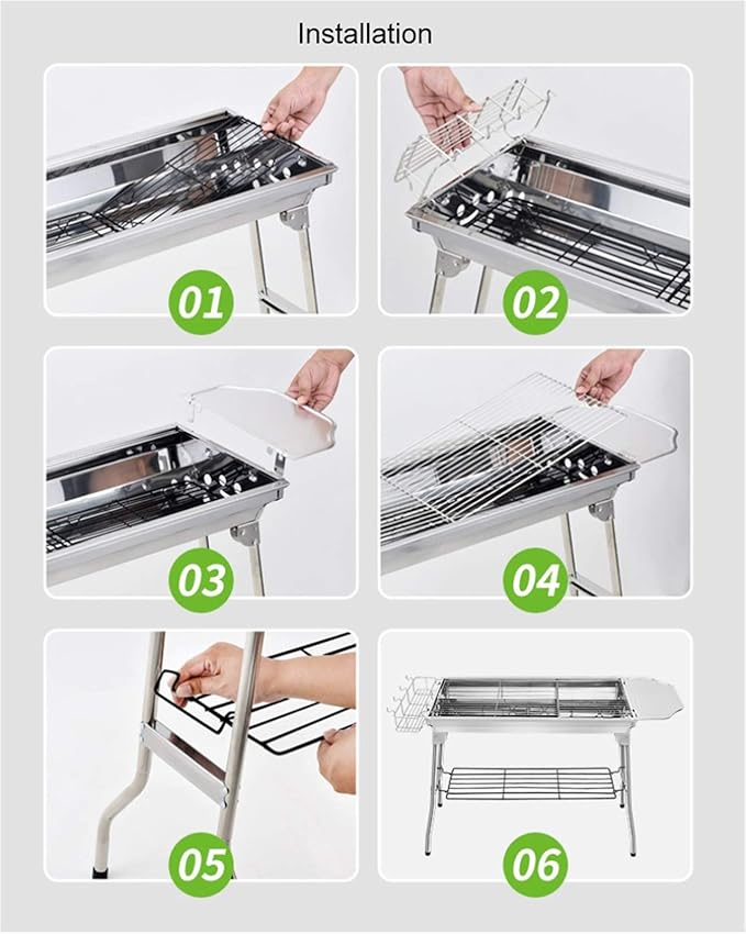 Grill for Outdoor Outdoor Stainless Steel Portable Travel Folding Barbecue BBQ Charcoal Grill with Legs for Camping, Picnic, Outdoor，Silver Chrome Barbecue Grill
