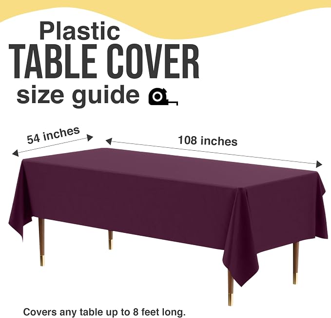 Exquisite 66% Thicker Premium Plastic Table Cloth Rectangle Table Cover 0.5 Mil 24 Pack Plum Table Cloth 54 Inch x 108 Inch Disposable Tablecloth Won't Tear Easily Like Cheap Thin Brands