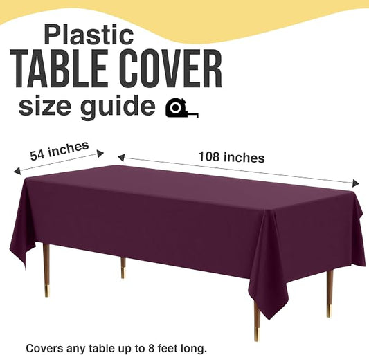 Exquisite 66% Thicker Premium Plastic Table Cloth Rectangle Table Cover 0.5 Mil 24 Pack Plum Table Cloth 54 Inch x 108 Inch Disposable Tablecloth Won't Tear Easily Like Cheap Thin Brands