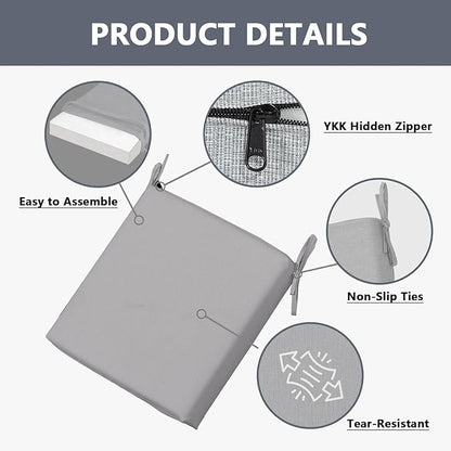 Goodgoods 18.5 x 18.5 Outdoor Chair Cushions Set of 4, Fade-Resistant & Water-Resistant Patio Seat Cushion Pads with Ties, 30D High-Resilience Foam for Dining Room Kitchen Chairs, Stone Gray
