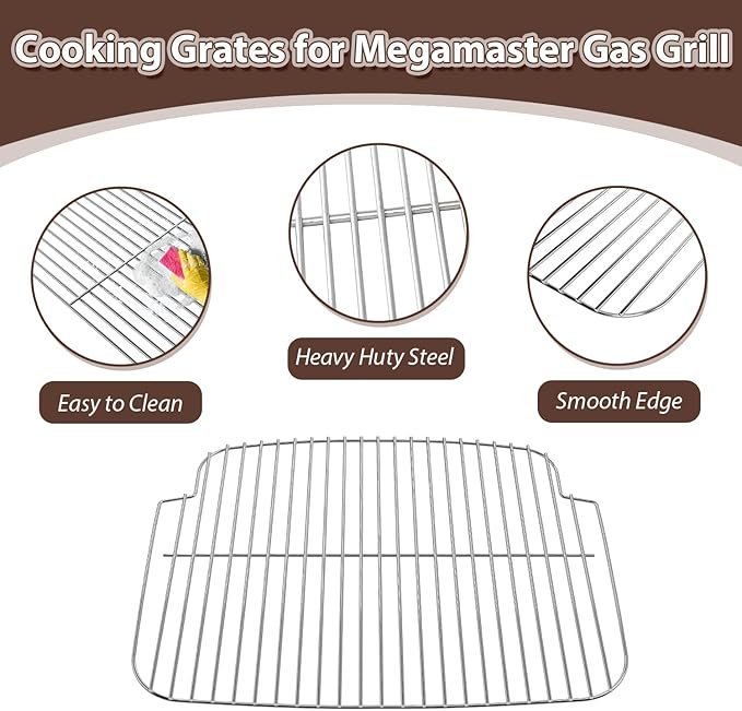 Non-stick Grill Grates Replacement for Megamaster Grills 1 Burner 820-0065C Portable Gas Grill, Stainless steel Outdoor Cooking Grate for Megamaster Grill Accessories, for Camping and Patio BBQ
