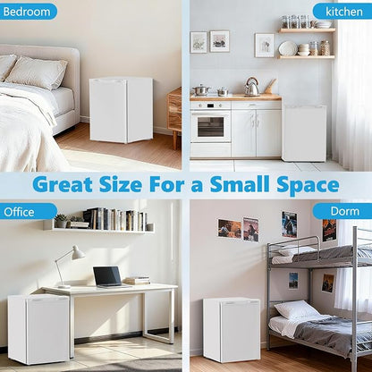 COWSAR 2.6 Cu.Ft Mini Fridge with Freezer, Quiet Reversible Door Compact Refrigerator, Small Refrigerator with 2 Removable Shelves, Adjustable Thermostat, for Office, Bedroom, Dorm, White