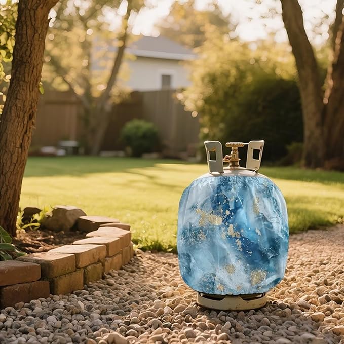 Blue Marble Print Propane Tank Cover Outdoor 600D Heavy Duty Waterproof Covers Fits Standard 20 lb Cylinder Tank Cylinde Travel Trailer, 13.7'' x 16.5''