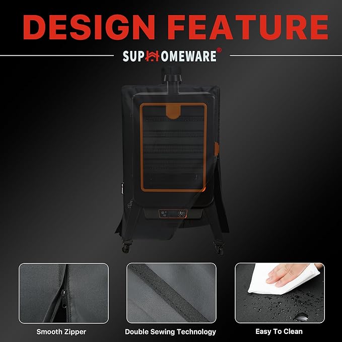 Suphomeware Ventical Pellet Smoker Cover for Pit Boss 4/5 Series，PBV4PS1，PBV5PW1，PBV4PS2, 600D Black Waterproof Grill Cover with Speacial Zipper Design.