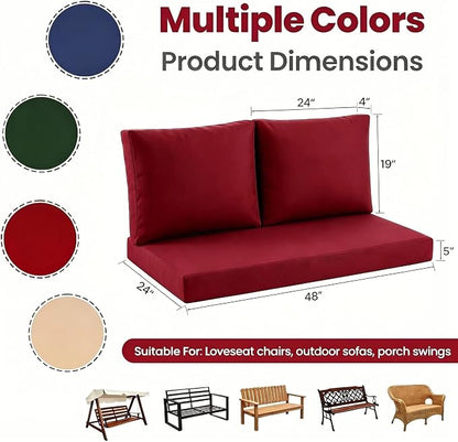 Outdoor Loveseat Cushion Set, 48" x 24", Loveseat Cushions for Outdoor Furniture, Waterproof & Fade-Resistant Patio Furniture Cushions, for Bench, Swing, and Couch, Burgundy