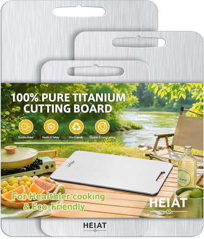 100% Titanium Cutting Board Set of 3, Double-Sided Kitchen Boards | 3-Piece Multi-Size Set One-Piece Pure Titanium Reversible Double-Sided Design Dishwasher Safe Gift-Ready Packaging