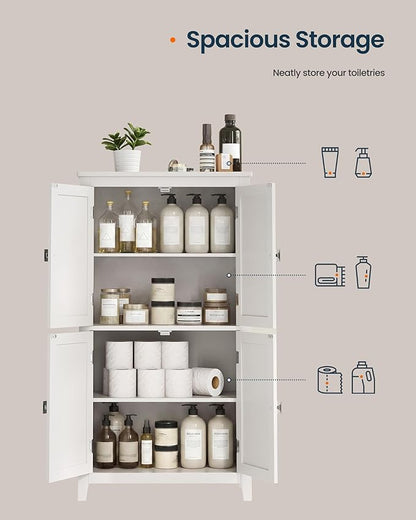 SONGMICS HOME Freestanding Storage Cabinet, Floor Cabinet with Elevated Legs, Metal Handles, for Living Room, Kitchen, Bathroom, White