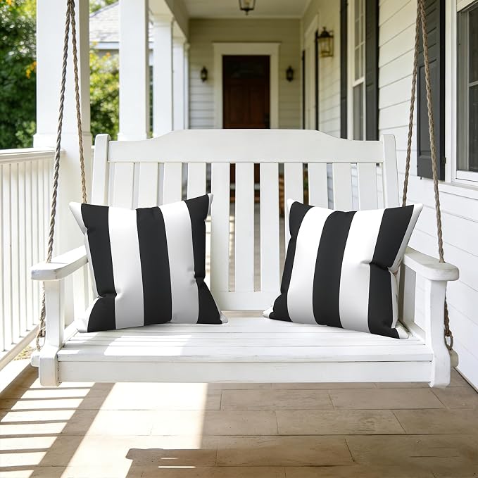 LVTXIII 2 Pack Outdoor Throw Pillow Covers for Patio Furniture, 16x16 Inch Square Pillow Case, Water-Repellent Cushion Covers for Garden, Porch, Sofa, Cabana Black