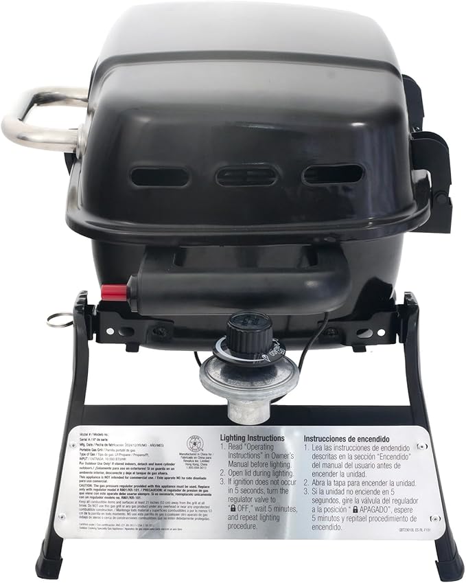 Grill Boss 1 Burner Portable Gas Grill, 10,000 BTU Propane Tabletop BBQ with Porcelain Coated Grate for Camping, Patio, and Outdoor Cooking, Black